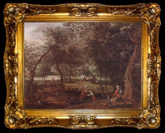framed  David Vinckboons A wooded river landscape with saint john the baptist preaching inthe distance, ta009-2